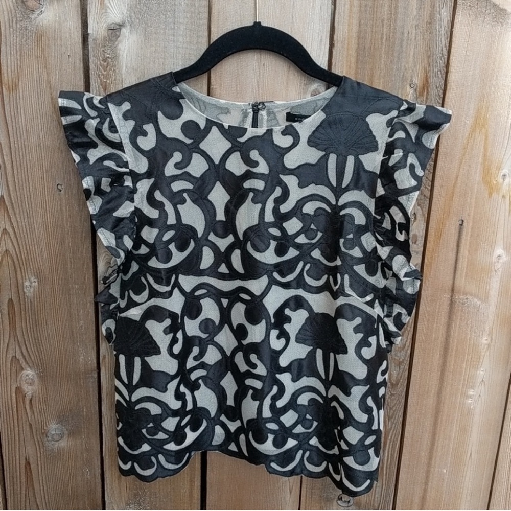 Endless Rose Sheer Black and White Lace Patterned Top